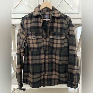 H&M Black and Tan Plaid Flannel Button Shacket
